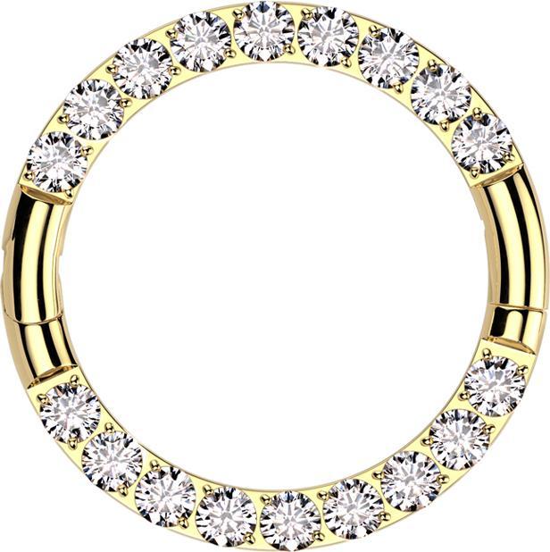 Star Piercing Micro Segmentring klappbar vergoldet front Kristalle silber zwei Unterbrüche (Titan G23, ohne Messing)