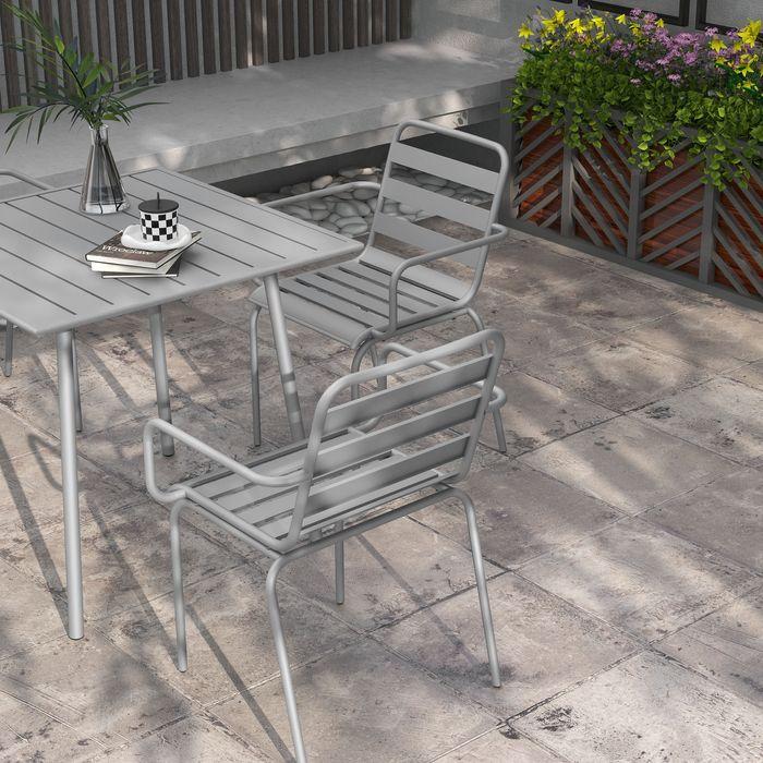 Image du produit Swisshandel24 Ensemble de meubles de jardin Table de salle à manger 4 chaises empilables Acier gris clair (80 cm)