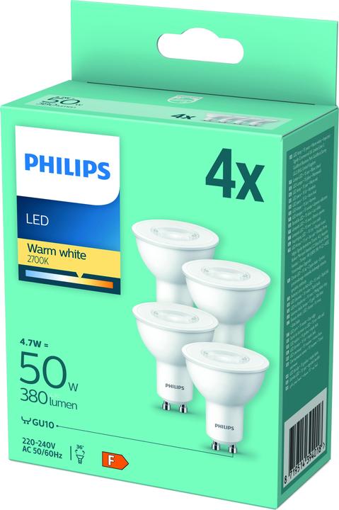 Productafbeelding Philips wit (GU10, 4.70 W, 380 lm, 4 x, F)