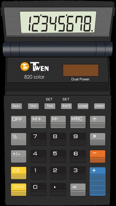 Produktbild Twen Taschenrechner 820 solar Ausführung des Displayanzeige-Umfangs: 1 Farbe: schwarz (Solarzellen)