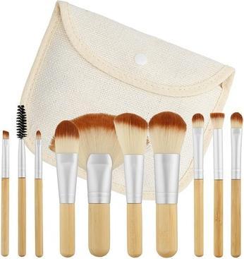 Tools for Beauty T4B MIMO Set Travel Size Bamboo Makeup Brushes With Cotton Case 10 Pieces Brown (Set)