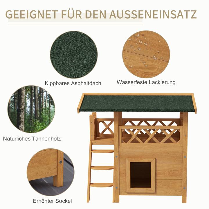 Produktbild PawHut Katzenhaus mit Treppe und Dach (Katze)