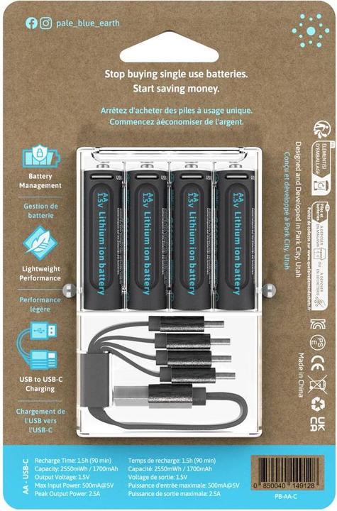 Actual product image Pale Blue AA USB-C (4 pcs., AA, 1700 mAh)