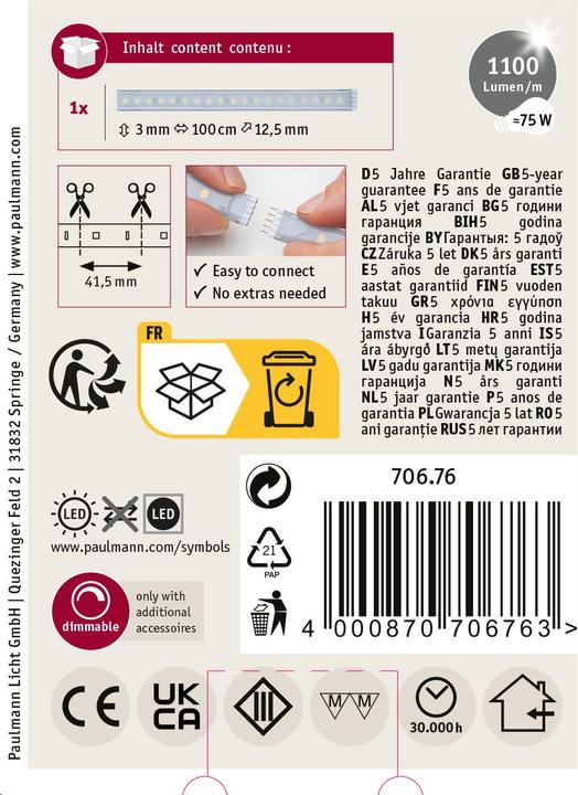 Image du produit Paulmann MaxLED 1000 Stripe (Blanc chaud, 100 cm, Intérieur)