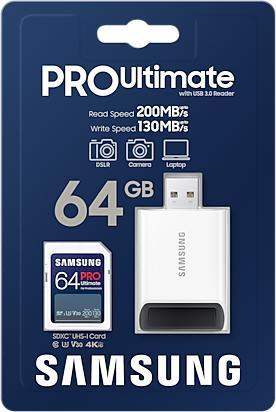 Productafbeelding Samsung PRO Ultimate met USB-kaartlezer (64 GB, SDXC, U3, UHS-I)