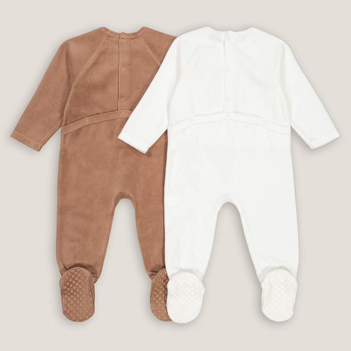 Actual product image La Redoute Collections 2-Pack Velvet Romper with Bear (74)