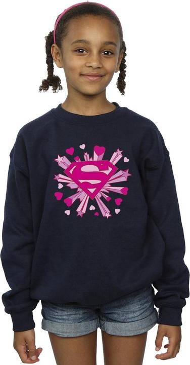 Actual product image Girls Superman Pink Hearts And Stars Logo Sweatshirt (152, 158)