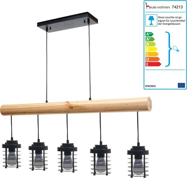 Image du produit Swisshandel24 Lampe à Suspendre, Industriel Vintage Bois Métal Noir - 5 Abat-jour Cage (E27)