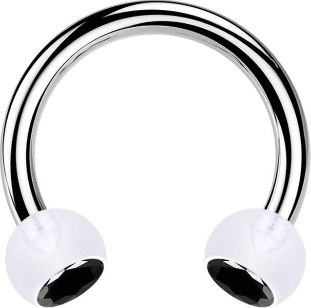 Image du produit Star Piercing Micro Circular Barbell argent avec deux boules cristal transparent noir (sans laiton, Acier chirurgical 316L, Bioflex)