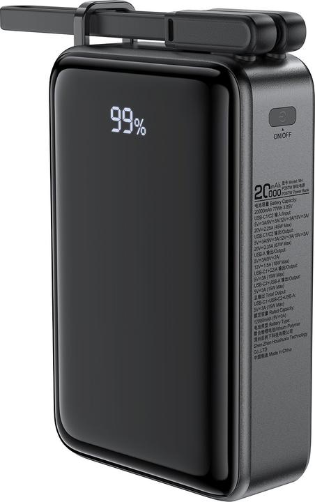 Actual product image Acefast M4 PD 67W 20000mAh Powerbank with built-in cable - black (20000 mAh, 67 W, 67 Wh)