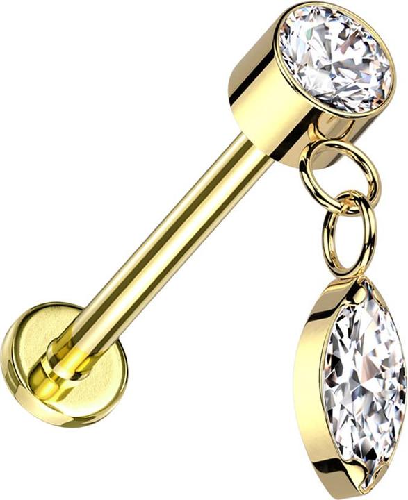 Actual product image Star Piercing Micro Threadless Labret gold-plated cylinder gold-plated crystal silver Pendant oval crystal silver (without brass, Titanium G23)