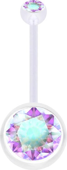 Image du produit Star Piercing Banane de grossesse transparente avec deux boules de cristal grand multicolore (Bioflex, sans laiton)