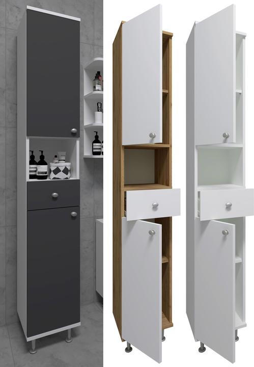 Produktbild VCM Holz Badmöbel Hochschrank Badregal Badschrank Badezimmer Schublade Regal Nilosi (30 x 31 x 185 cm)