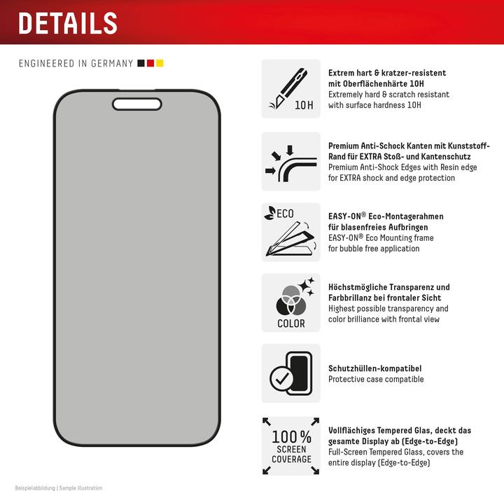 Nutritional values and ingredients Displex Privacy Glass, Privacy Full Cover Panzerglas (1 Piece, Apple iPhone 16)
