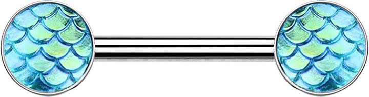 Image du produit Star Piercing Barbell silber mit Fischschuppen grün (Acier chirurgical 316L)