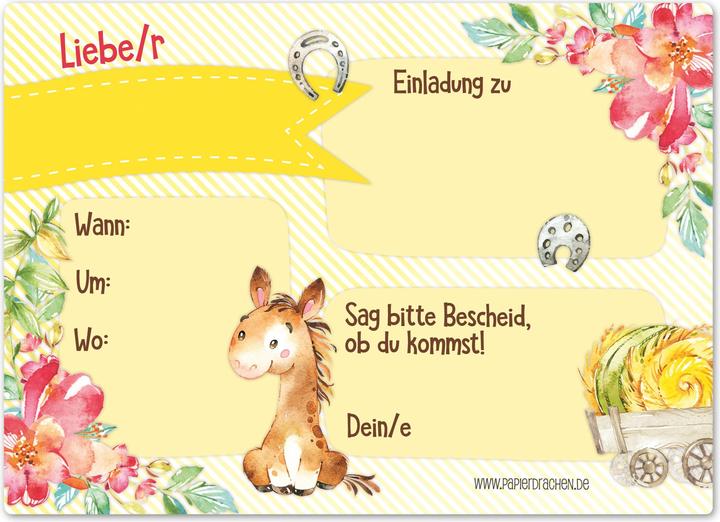 Image du produit Papierdrachen 12 cartes d'invitation pour un anniversaire - Chevaux (12 pcs)