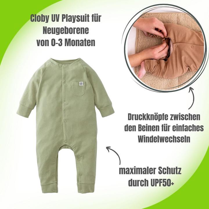 Image du produit Cloby Combinaison grenouillère UPF + Olive Green (50, 51, 52, 53, 54, 55, 56)
