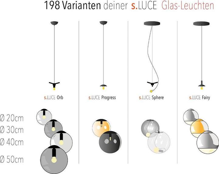 Image du produit s.luce Sphere Lampe de galerie Boule de verre 5m de suspension (E27)