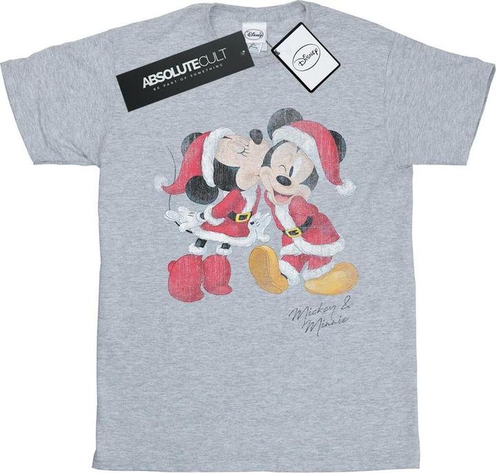 Actual product image Disney Womens/Ladies Mickey And Minnie Christmas Kiss Cotton Boyfriend T-Shirt (S)