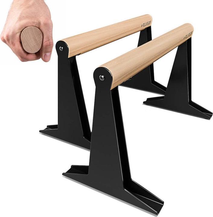 Pullup & Dip Hochwertige Holz Parallettes mit ergonomischem Holzgriff und Blech Fen, low oder medium Ausfhrung