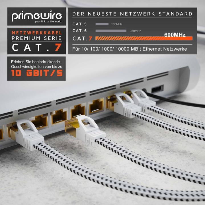 Immagine prodotto Primewire Cavo di rete CAT 7 con rivestimento in cotone piatto - cavo patch LAN - cavo dati - cavo a nastro (U/FTP, CAT7, 2 m)