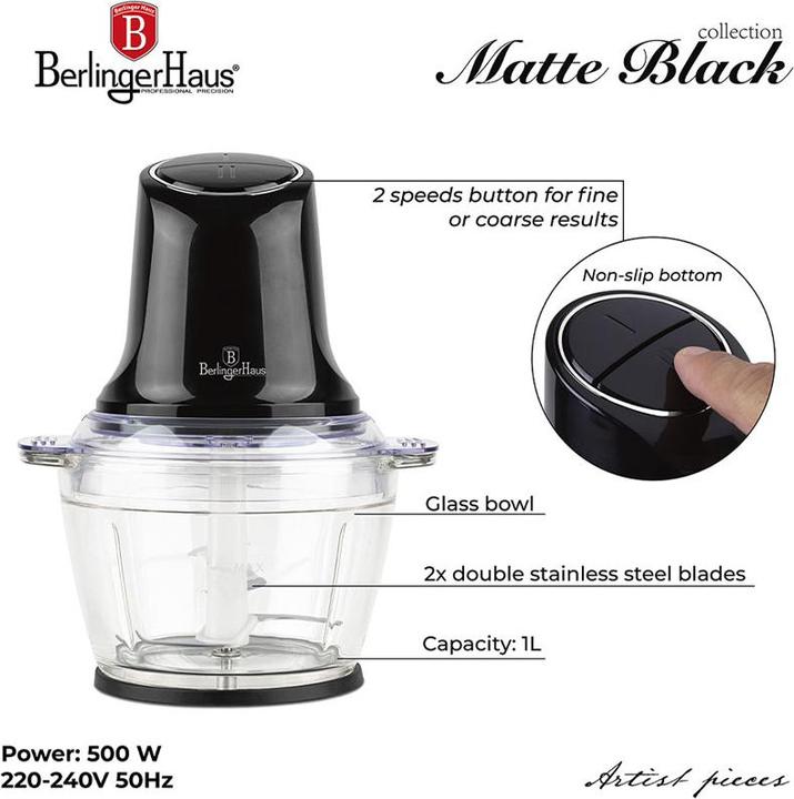 Image du produit BerlingerHaus Haus Zerkleinerer 1 Liter Black Silver Collection (1000 ml, 500 W)