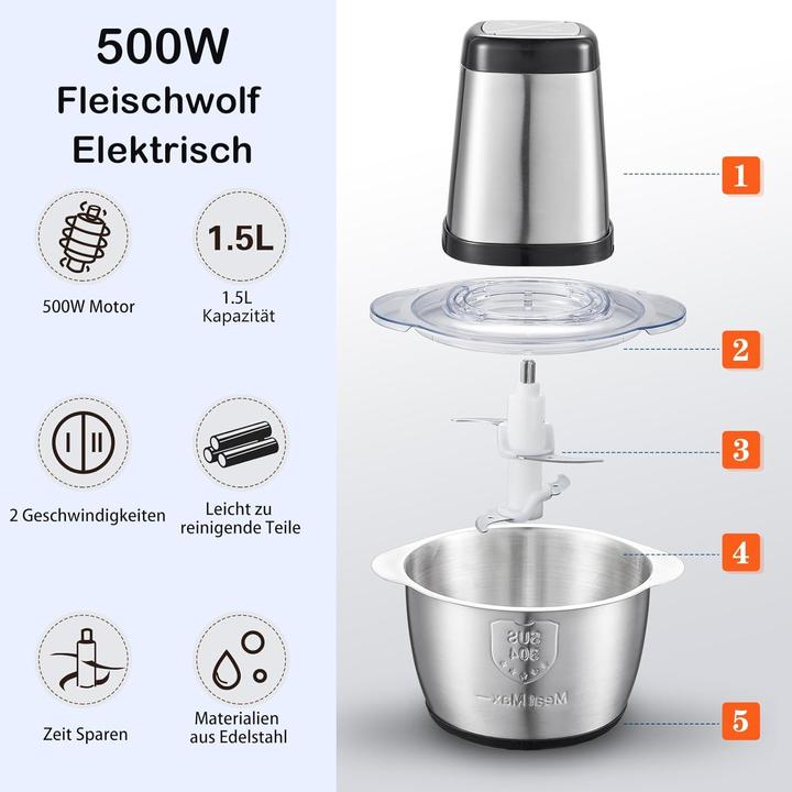 Image du produit Amzchef Fleischwolf mit 2 Geschwindigkeitsstufen (1500 ml, 500 W)