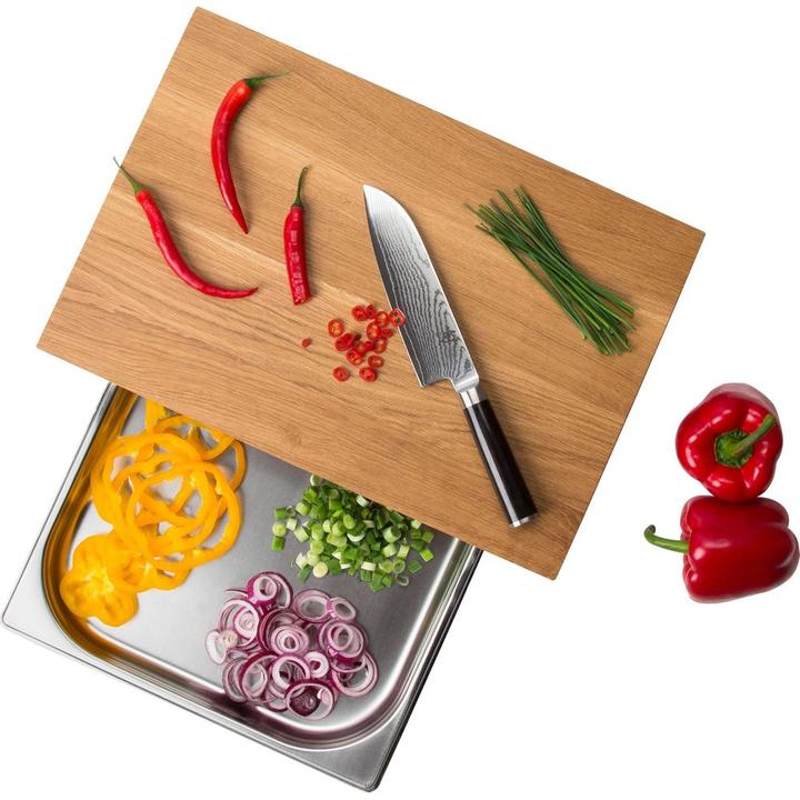 Immagine prodotto Continenta Tagliere in rovere con cassetto in acciaio inox, 39x27x6 cm