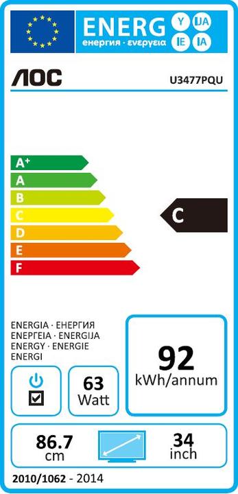 Energy Label AOC u3477Pqu (3440 x 1440 pixels, 34.13")