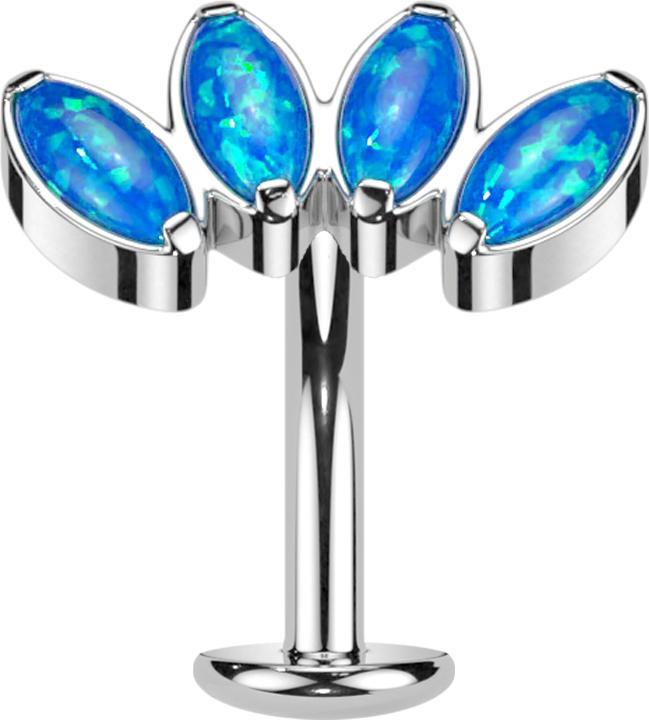 Produktbild Star Piercing Threadless Labret-Stab Banane silber Fächer mit vier Opale blau