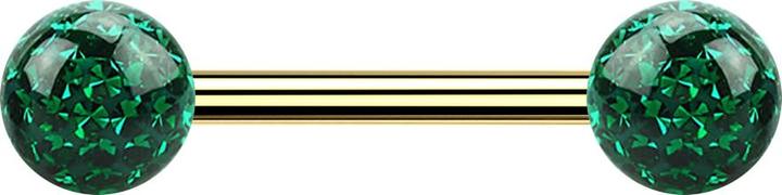 Produktbild Star Piercing Barbell vergoldet mit zwei Kristallkugeln grün Epoxy Schutzschicht (Titan G23, ohne Messing)