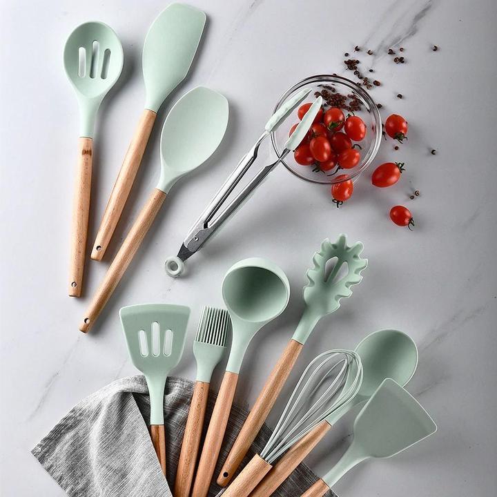 Actual product image JTI 11x silicone kitchen utensils with holder - turquoise