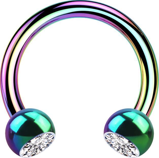 Star Piercing Circular Barbell farbig mit zwei Kugeln Kristall silber (ohne Messing, Titan G23)