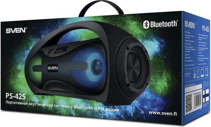 Produktbild Sven Lautsprecher PS-425, schwarz (12W, Bluetooth, UKW, USB, Micro SD, LED-Bildschirm, 1500mA*h) SV (10 h, Akkubetrieb)