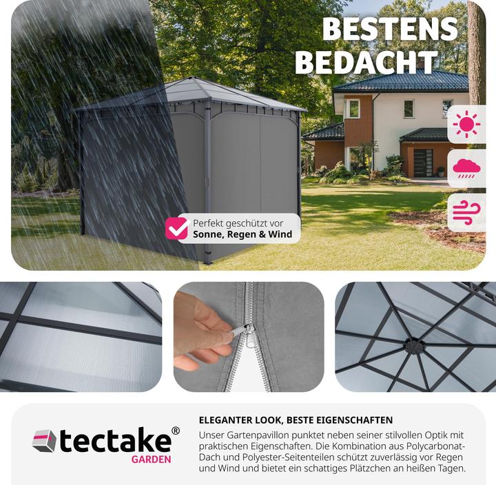 Produktbild tectake Gartenpavillon Caracas, wetterfest, Polycarbonat-Dachplatten (297 cm, 297 cm)