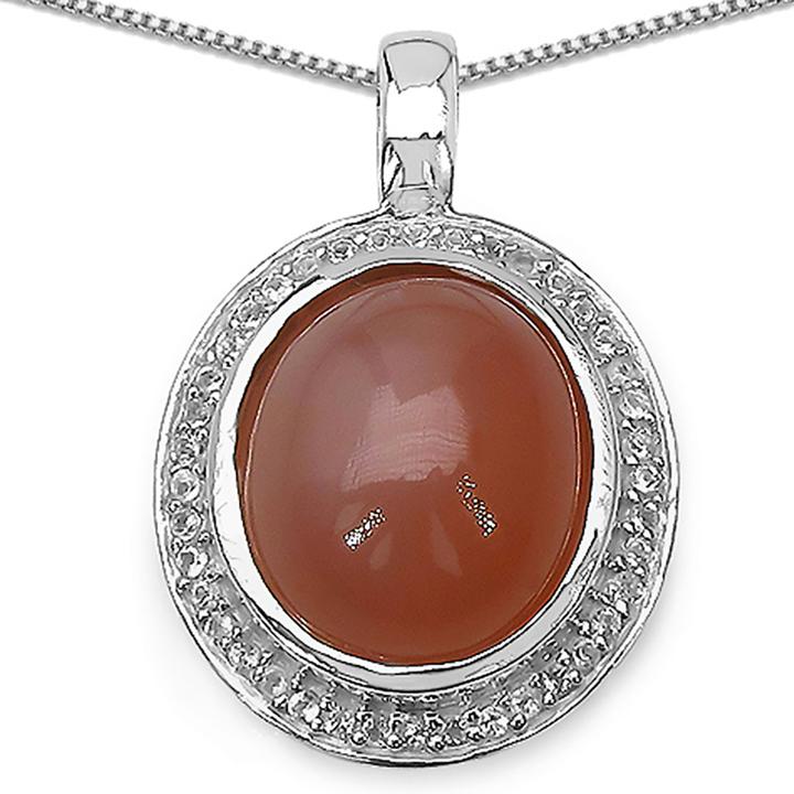 Actual product image Xen Pendant with chain Peach moonstone cabochon 45 cm 925 silver (925 Sterling silver, 45 cm)