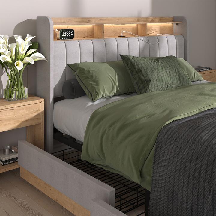 Produktbild VitaliSpa Bettgestell Nura, Grau/Eiche, 167.5 x 113.2 cm mit Matratze (160 x 200 cm)
