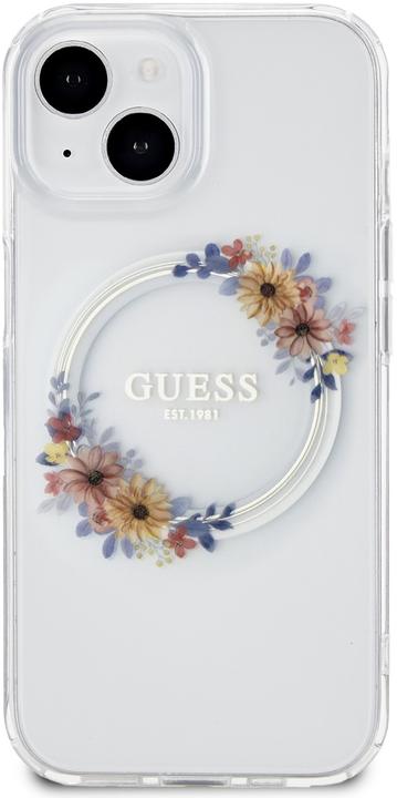 Actual product image Guess GUHMP15SHFWFCT iPhone 15 / 14 / 13 6.1" transparent hardcase IML Flowers Wreatch MagSafe (Apple iPhone 15)