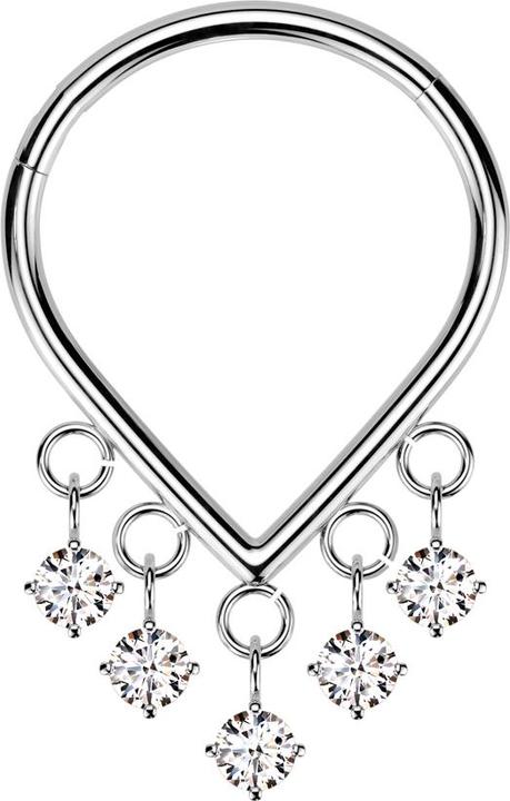 Produktbild Hollywood Body Jewelry Micro Segmentring klappbar silber Anhänger fünf Kristalle silber (Titan G23, ohne Messing)