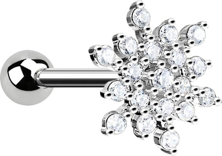 Actual product image Star Piercing Micro Barbell silber Schneeflocke mit Kristallen (Brass, Surgical steel 316L)
