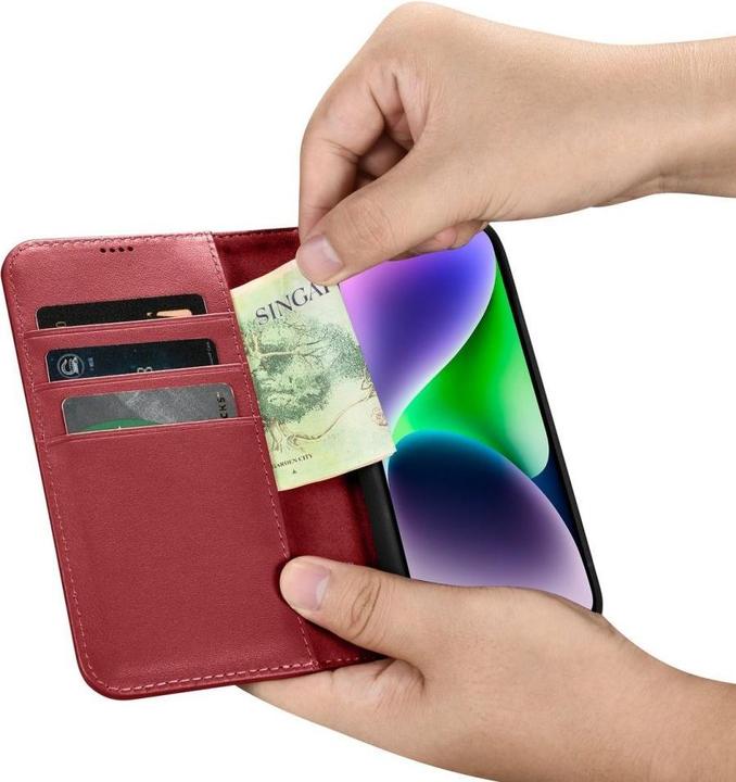 Actual product image iCarer Wallet Case 2 in1 Cover iPhone 14 Plus Anti-RFID Leather Flip Cover Red (WMI14220727-RD) (Apple iPhone 14 Plus)