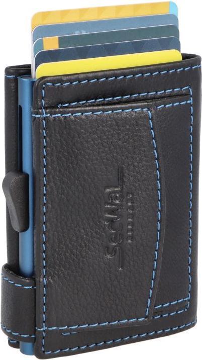 SecWal 2 Kartenetui mit Münzfach, schwarz-blau, 10 Karten, RFID
