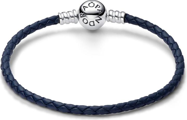 Produktbild Pandora Moments Blaues Geflochtenes Lederarmband mit Kugelverschluss (20.50 cm, Silber 925, Leder)