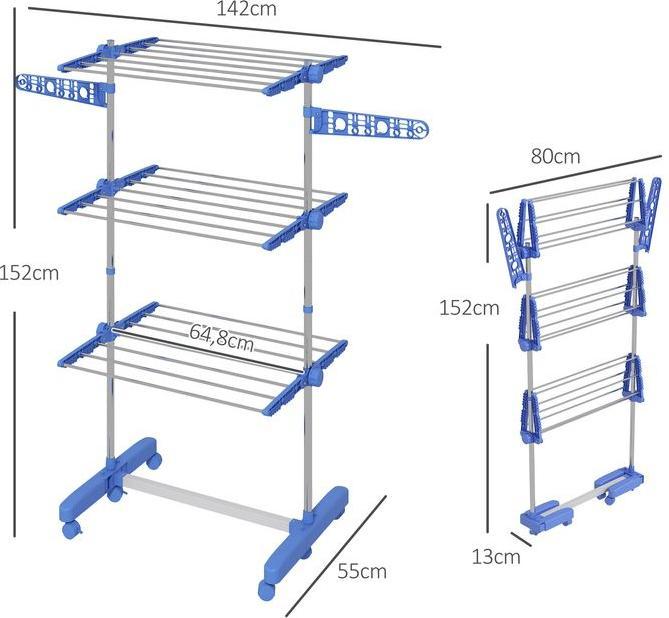 Actual product image Swisshandel24 Tumble dryer Tower clothes horse with castors, 3 levels, Folding upright dryer with side wings, W