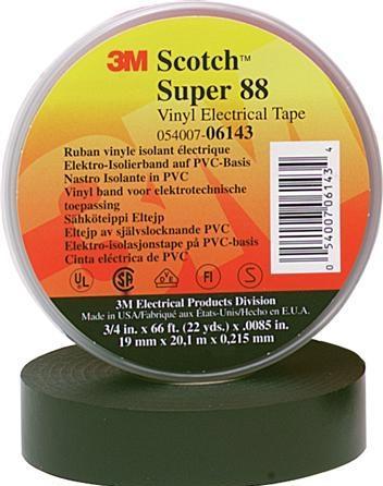 3M Scotch® Super 88 Vinyl Tape black 25mmx20mx0,22mm for insulating cables against all weather (25.40 mm)
