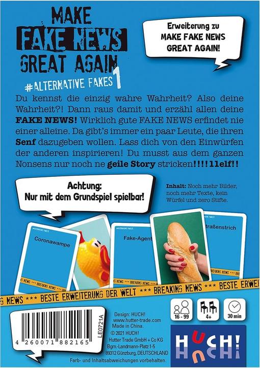 Actual product image 882165 - Alternative Fakes 1: Make Fake News Great Again, 4+ players, ages 16+ (DE extension) (German)