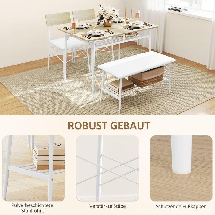 Produktbild Swisshandel24 Essgruppe 4er-Set, Esstisch mit Bank und 2 Stühlen, Küchentisch-Set mit Ablage (110 x 70 x 75 cm)