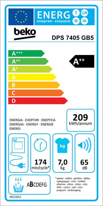 Energie-Label Beko Dps 7405 Gb5 (7 kg, Rechts)