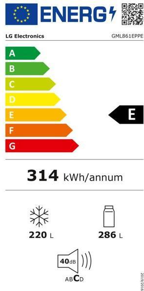 Energie-Label LG Multi-Door GML861EPPE 286L/220L bk E (Speditionsversand) (286 l)
