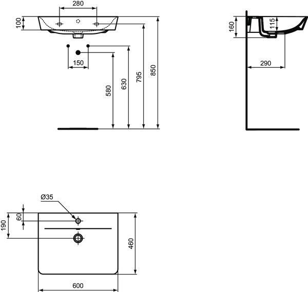 Produktbild Ideal Standard Waschtisch Connect Air 60 cm wei E029801 (460 mm, 600 mm)